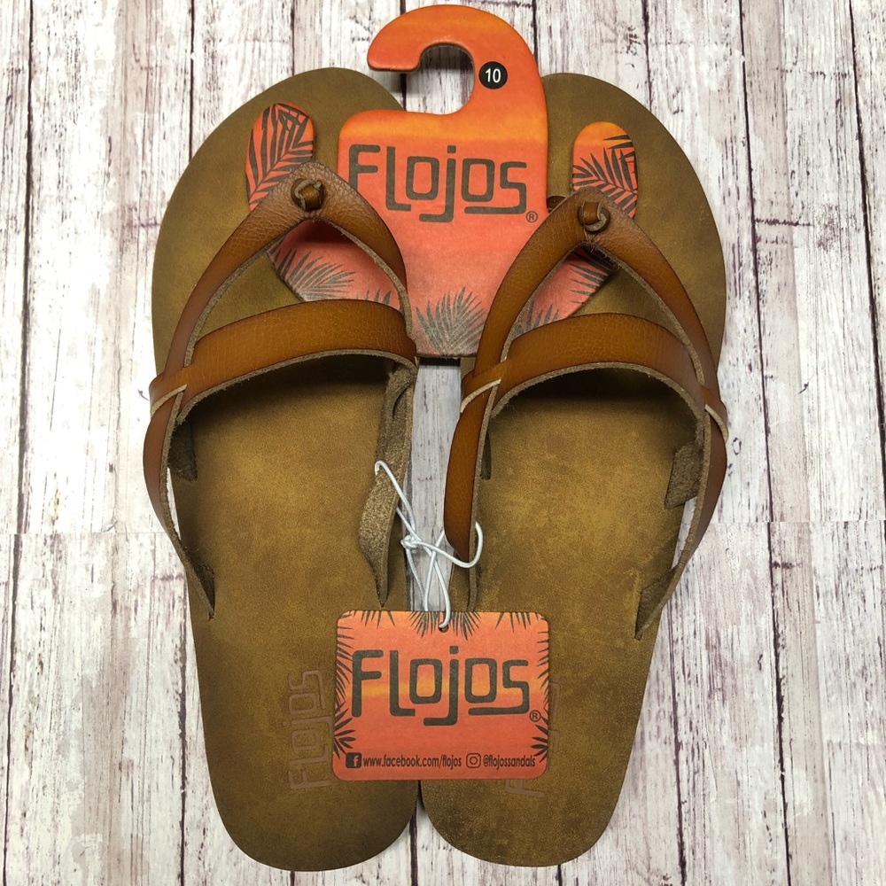 Flojos brown leather flip flops Priya NWT size 10